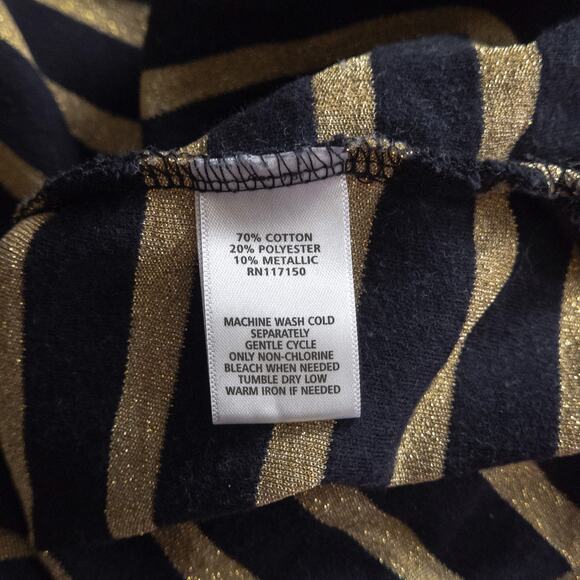 Quacker Factory Stripe Tee Navy Gold Plus 1X Nautical Preppy - Picture 7 of 8